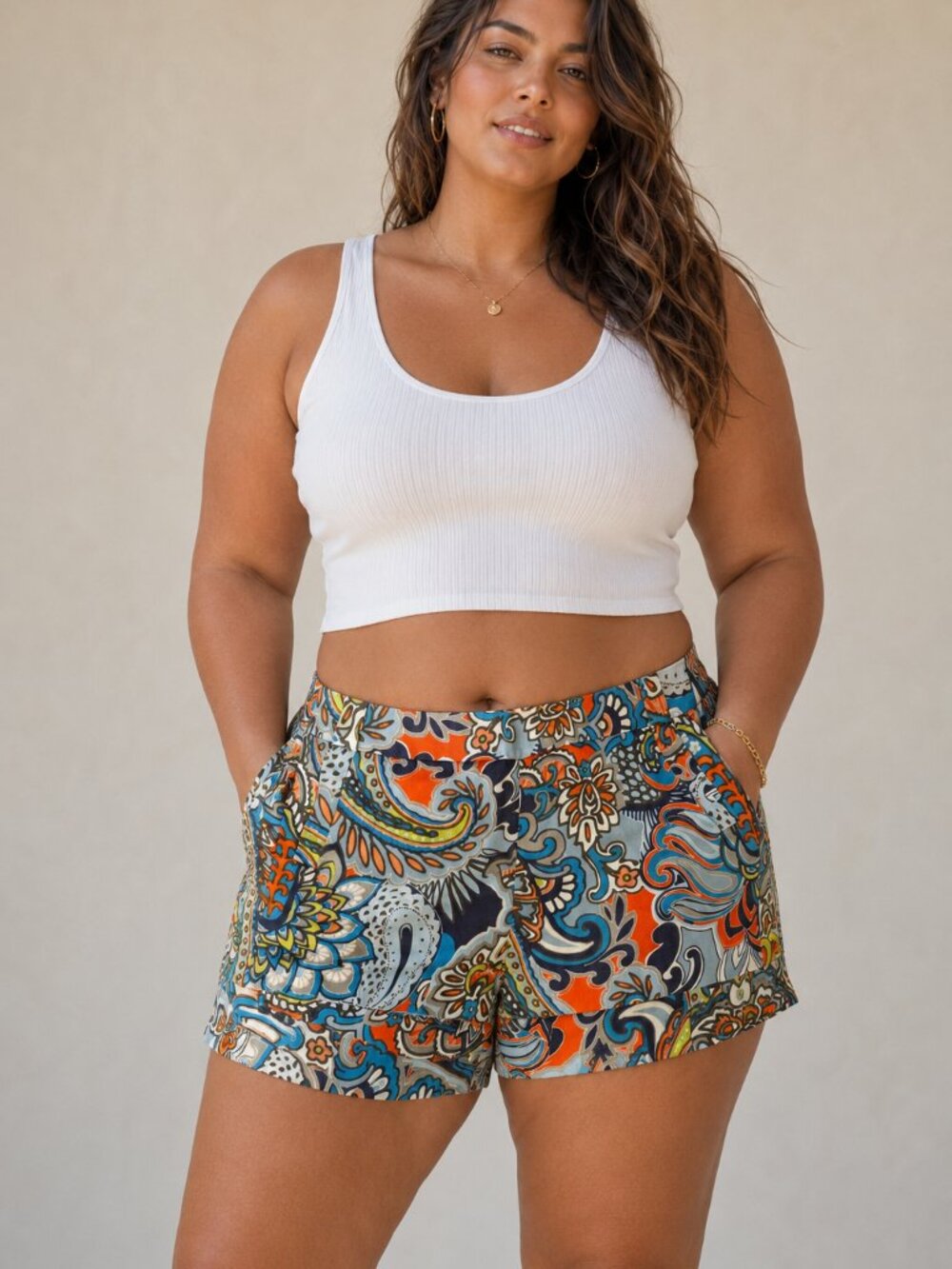 J.Crew Stretch Paisley Print Shorts Plus Size 14 Colorful Summer Resortwear Y2K